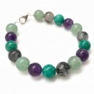 Amethyst, Amazonite, Aventurine & Tourmaline Quartz Round 8mm Smooth beads bracelet | STK-0489