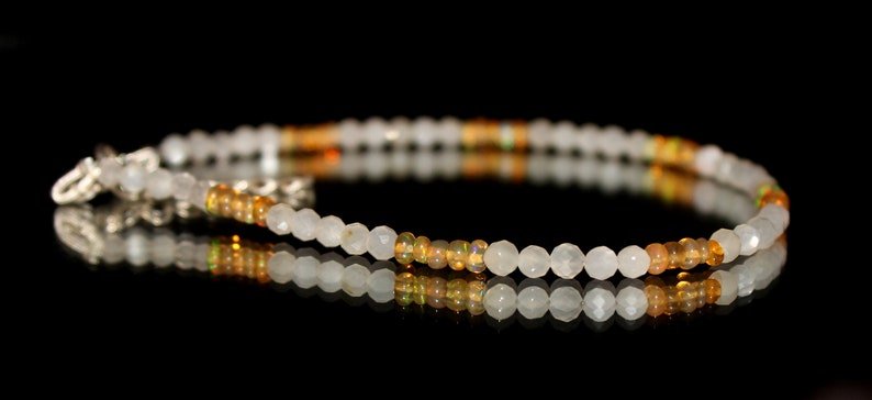Ethiopian Opal & Crystal Quartz Round & Rondelle 3mm Faceted & Smooth beads bracelet | STK-2739