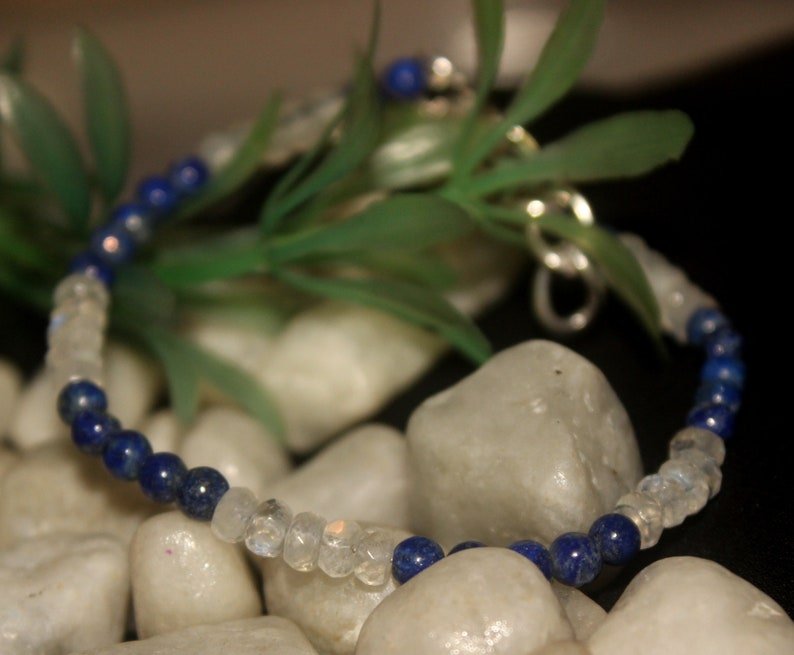 Lapis Lazuli & Rainbow Moonstone Round & Rondelle 4-5mm Smooth & Faceted beads bracelet | STK-4329