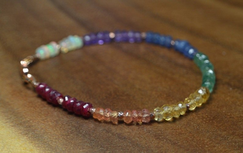 Ruby, Sapphire, Citrine, Emerald, Amethyst & Opal Rondelle 3-4mm Faceted beads bracelet | STK-5391