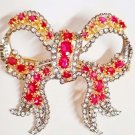 Cubic Zircon Ruby 925 Silver Bow Brooch Vintage Style Handmade Woman's Pin