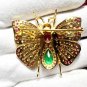 2.29ct RoseCut Diamond 925 Silver Ruby Emerald Brooch Diamond Broach Woman's Pin