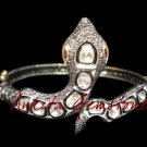 3.18ct Rosecut & Polki Diamond Sterling Silver Snake Bracelet Antique Finish