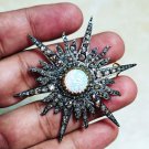 Rosecut 2.64ct Diamond Silver Opal Antique Finish Brooch, Diamond Broach Rosecut 2.64ct Diamond Silver Opal Antique Finish Brooch, Diamond Broach