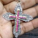 1.68ct Rose Cut Diamond 925 Silver Ruby Cross Pendant  Diamond CROSS Pendant