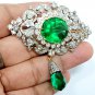 Sterling Silver Cubic Zircon Emerald Brooch for Woman's Brooch Pin Gift For Her