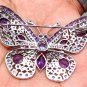 Rose Cut 3.08ct Diamond 925 Silver Amethyst Brooch Diamond Broach