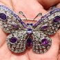 Rose Cut 3.08ct Diamond 925 Silver Amethyst Brooch Diamond Broach