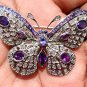 Rose Cut 3.08ct Diamond 925 Silver Amethyst Brooch Diamond Broach