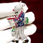 Cubic Zircon 925 Silver Sapphire Emerald Brooch Rabbit Enamel Brooch Unisex Pin