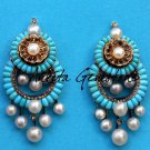 Rosecut Diamond Sterling Silver Turquoise Pearl Woman's Dangle Earrings Rosecut Diamond Sterling Silver Turquoise Pearl Woman's Dangle Earrings