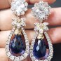 Inspired Cubic Zircon 925 Silver Sapphire Dangle Woman's Earrings Gift Her
