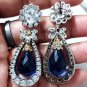 Inspired Cubic Zircon 925 Silver Sapphire Dangle Woman's Earrings Gift Her