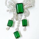 Sterling Silver Cubic Zircon Emerald Brooch for Wedding Anniversary Gift Pin