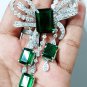 Sterling Silver Cubic Zircon Emerald Brooch for Wedding Anniversary Gift Pin