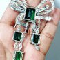 Sterling Silver Cubic Zircon Emerald Brooch for Wedding Anniversary Gift Pin