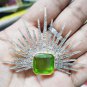 Cubic Zircon 925 Sterling Silver Peridot Designer Brooch For Birthday Gift