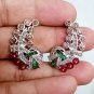 Vintage Style Rose cut Diamond Sterling Silver Emerald Ruby Stud Earrings Gift