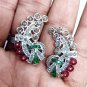 Vintage Style Rose cut Diamond Sterling Silver Emerald Ruby Stud Earrings Gift