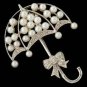 1.12ct Rose Cut Diamond 925 Silver Pearl Umbrella Style Brooch Pin Diamond