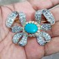 Victorian Inspired 925 Sterling Silver Cubic Zircon Turquoise Bow Brooch
