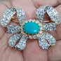 Victorian Inspired 925 Sterling Silver Cubic Zircon Turquoise Bow Brooch