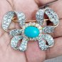 Victorian Inspired 925 Sterling Silver Cubic Zircon Turquoise Bow Brooch