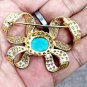 Victorian Inspired 925 Sterling Silver Cubic Zircon Turquoise Bow Brooch