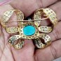 Victorian Inspired 925 Sterling Silver Cubic Zircon Turquoise Bow Brooch