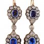 Vintage Look  Rosecut Diamond Sterling Silver Blue Sapphire Dangle Earrings