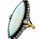 Antique Finish Rosecut Diamond 925 Silver Opal Woman Ring Engagement Party Ring