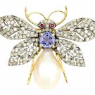 Zircon Blue Sapphire Pearl 925 Silver Brooch Beautiful Brooch Pin For Her Zircon Blue Sapphire Pearl 925 Silver Brooch Beautiful Brooch Pin For Her
