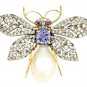 Zircon Blue Sapphire Pearl 925 Silver Brooch Beautiful Brooch Pin For Her