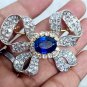 Victorian Inspired 925 Sterling Silver Cubic Zircon Blue Sapphire Bow Brooch