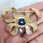 Victorian Inspired 925 Sterling Silver Cubic Zircon Blue Sapphire Bow Brooch