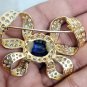 Victorian Inspired 925 Sterling Silver Cubic Zircon Blue Sapphire Bow Brooch