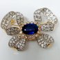 Victorian Inspired 925 Sterling Silver Cubic Zircon Blue Sapphire Bow Brooch