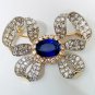 Victorian Inspired 925 Sterling Silver Cubic Zircon Blue Sapphire Bow Brooch