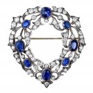 Vintage Finish Cubic Zircon Sterling Silver Blue Sapphire Brooch Woman's Brooch