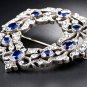 Vintage Finish Cubic Zircon Sterling Silver Blue Sapphire Brooch Woman's Brooch