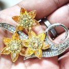 Cubic Zircon 925 Sterling Silver Citrine Brooch Birthday Gift For Her