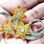 Cubic Zircon 925 Sterling Silver Citrine Brooch Birthday Gift For Her