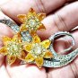 Cubic Zircon 925 Sterling Silver Citrine Brooch Birthday Gift For Her
