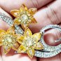 Cubic Zircon 925 Sterling Silver Citrine Brooch Birthday Gift For Her