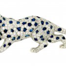 Cubic Zircon Sterling Silver Sapphire Emerald Panther Style Brooch Unisex Brooch