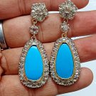 Rose cut Diamond Sterling Silver Turquoise Dangle Earrings Gift Her Rose cut Diamond Sterling Silver Turquoise Dangle Earrings Gift Her