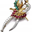 Vintage Replica Cubic Zircon Ruby Emerald 925 Sterling Silver Brooch