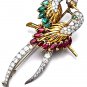 Vintage Replica Cubic Zircon Ruby Emerald 925 Sterling Silver Brooch