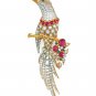 Cubic Zircon 925 Sterling Silver Ruby Emerald Bird Brooch Gift For Her