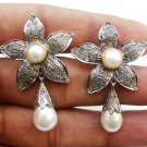 1.89ct Rose cut Diamond 925 Silver Pearl Dangle Diamond Gift Earrings